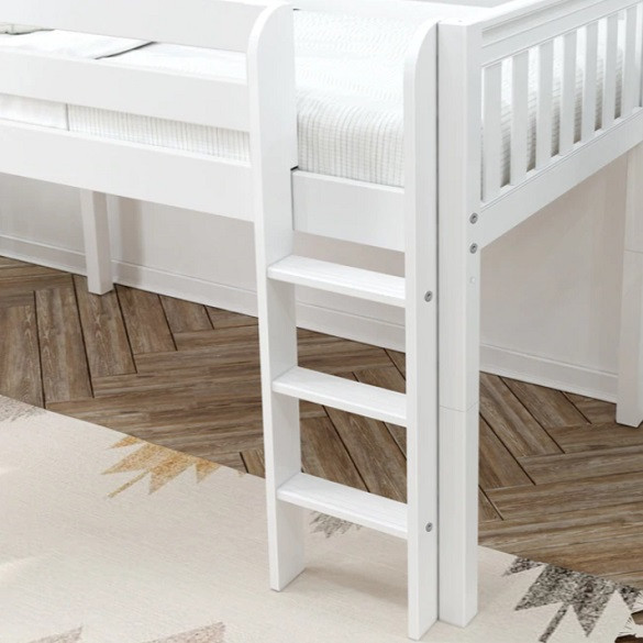 Caleb's White Low Loft Bed Straight Ladder Detail