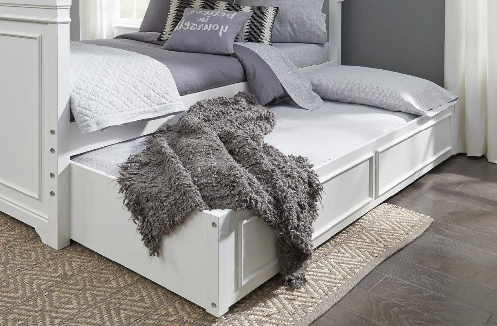 Selena White Optional Twin Storage Trundle shown with Mattress Room