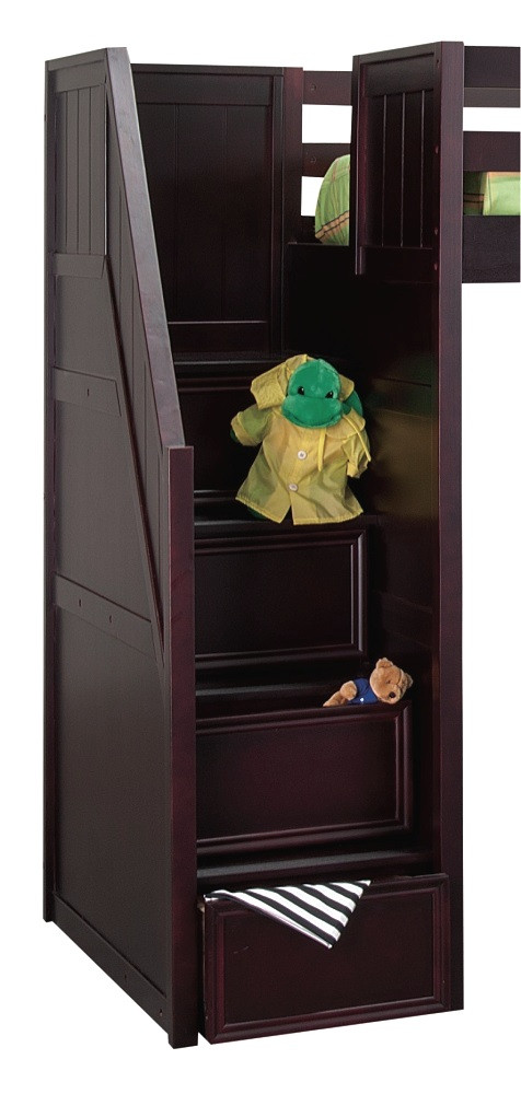 Lewis Espresso Twin Loft Bed with Stairs and Desk Stair Detail