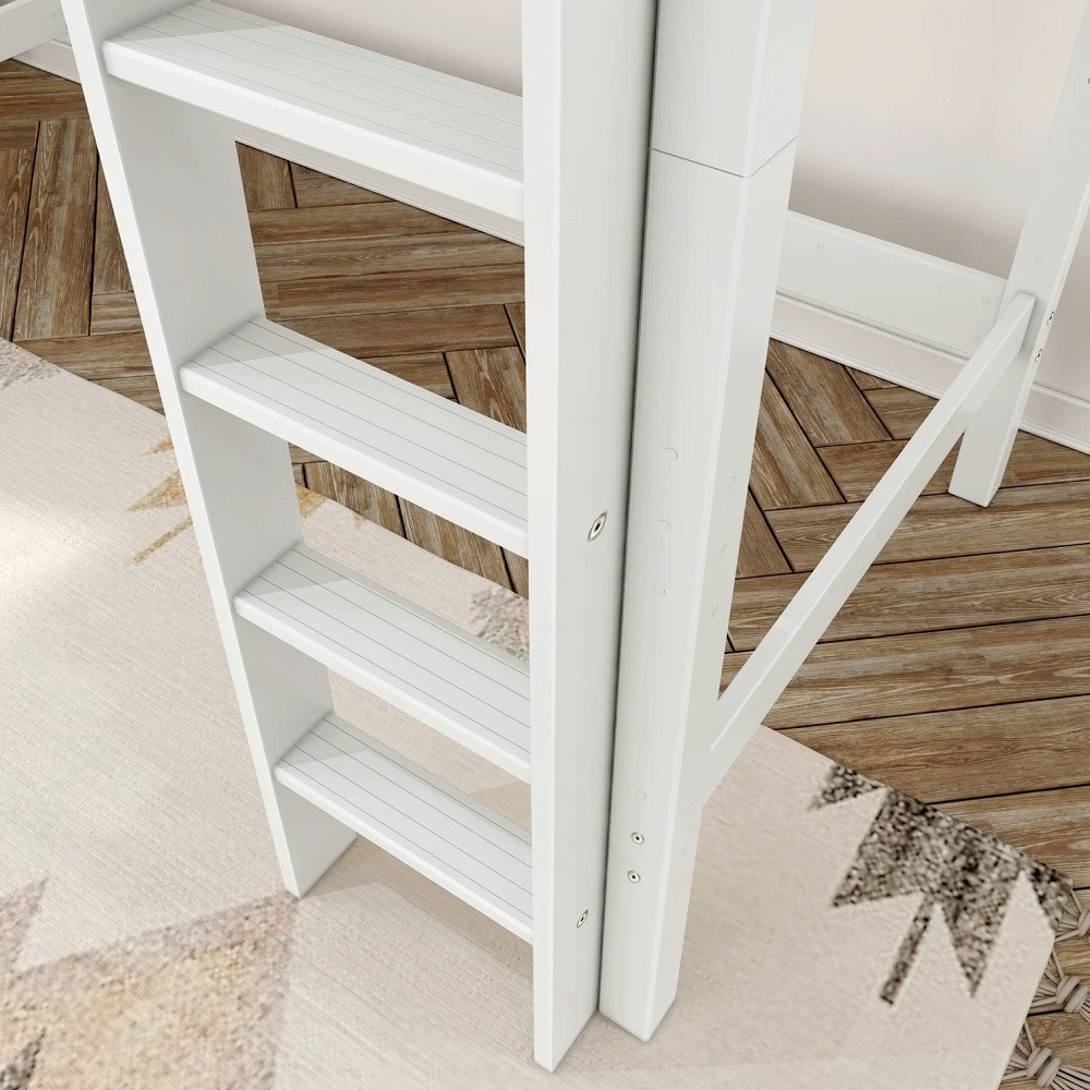 Cape May White Loft Bed with Desk Ladder Detail Room