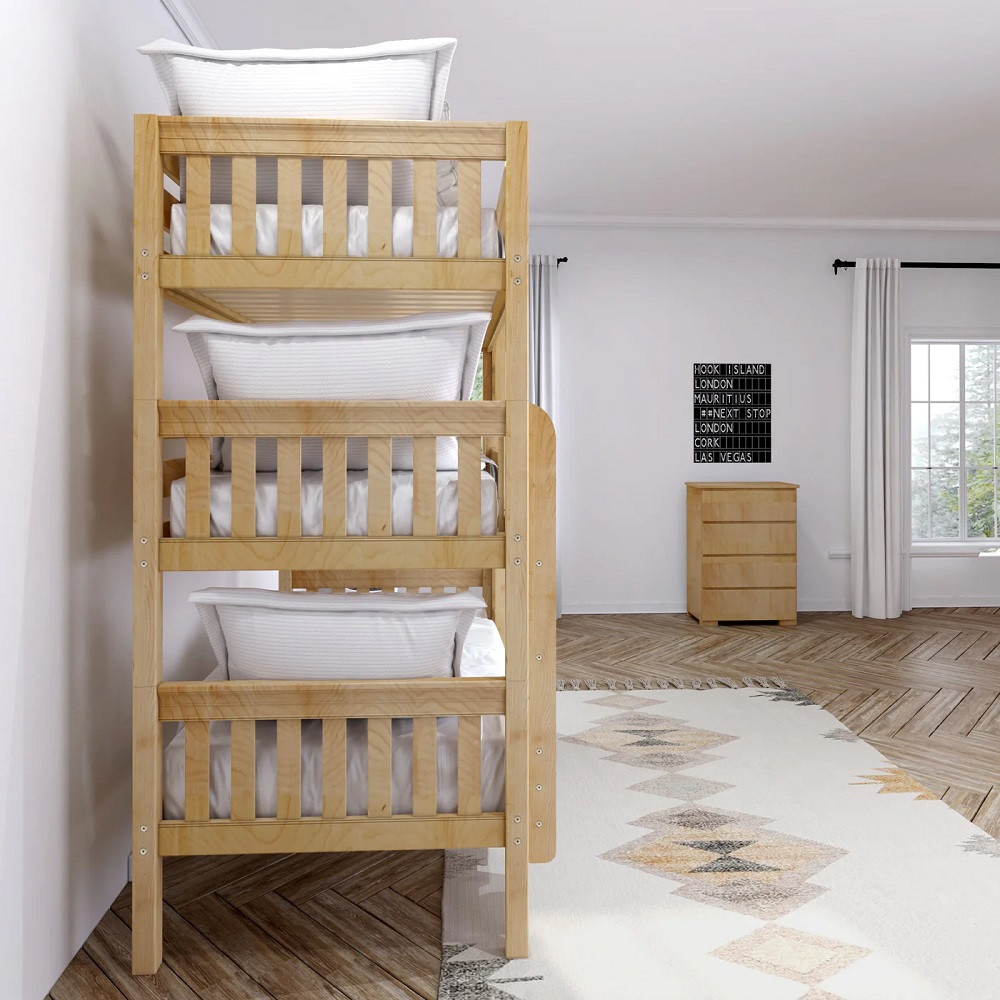 Leta Natural Twin XL Triple Bunk Bed Left End View Room