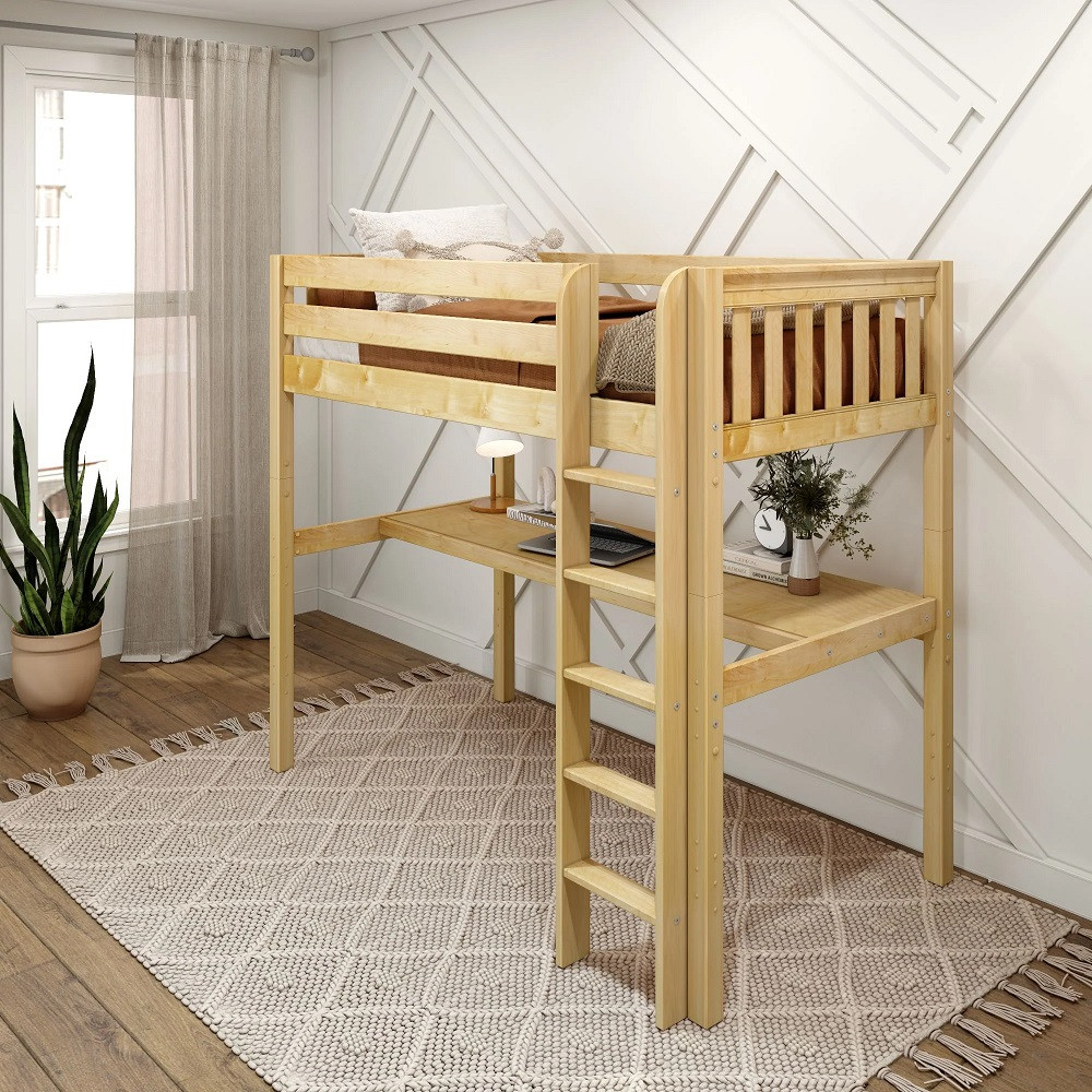 Guthrie Natural Twin Loft Bed with Desk-Slatted Ends Right Angled View Room