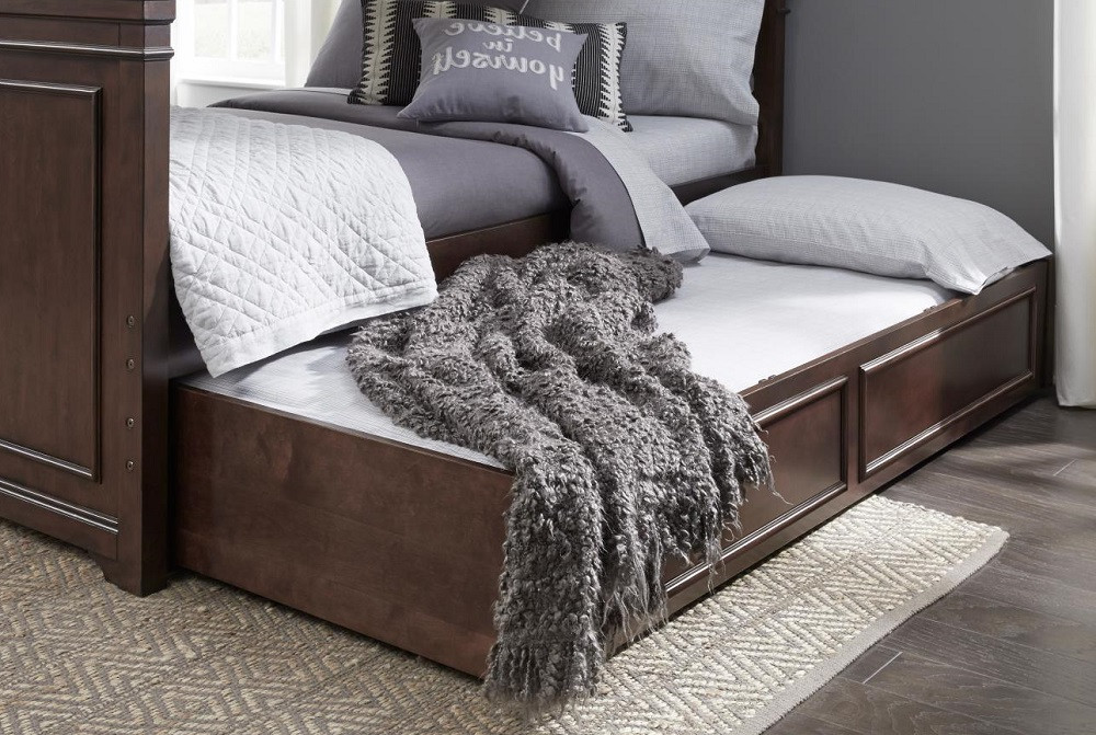 Finn Brown Cherry Optional Twin Storage Trundle shown with Mattress Room