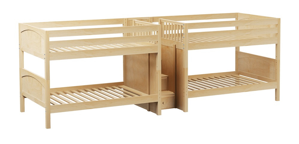 Melrose Natural Full Size Quadruple Bunk Bed with Stairs No Mattresses-Panel Ends