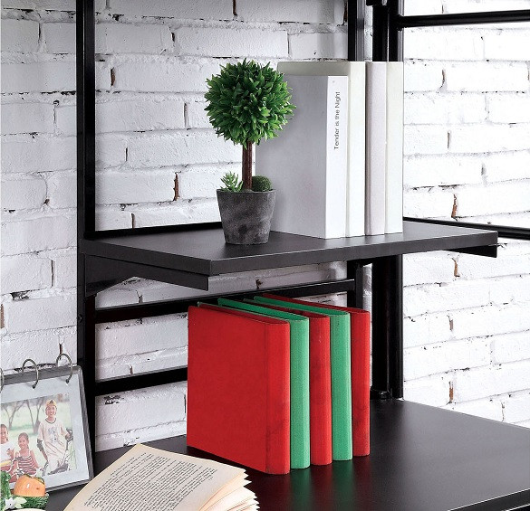 Emerson Twin Loft Bed with Desk Black Finish Shelf Detail