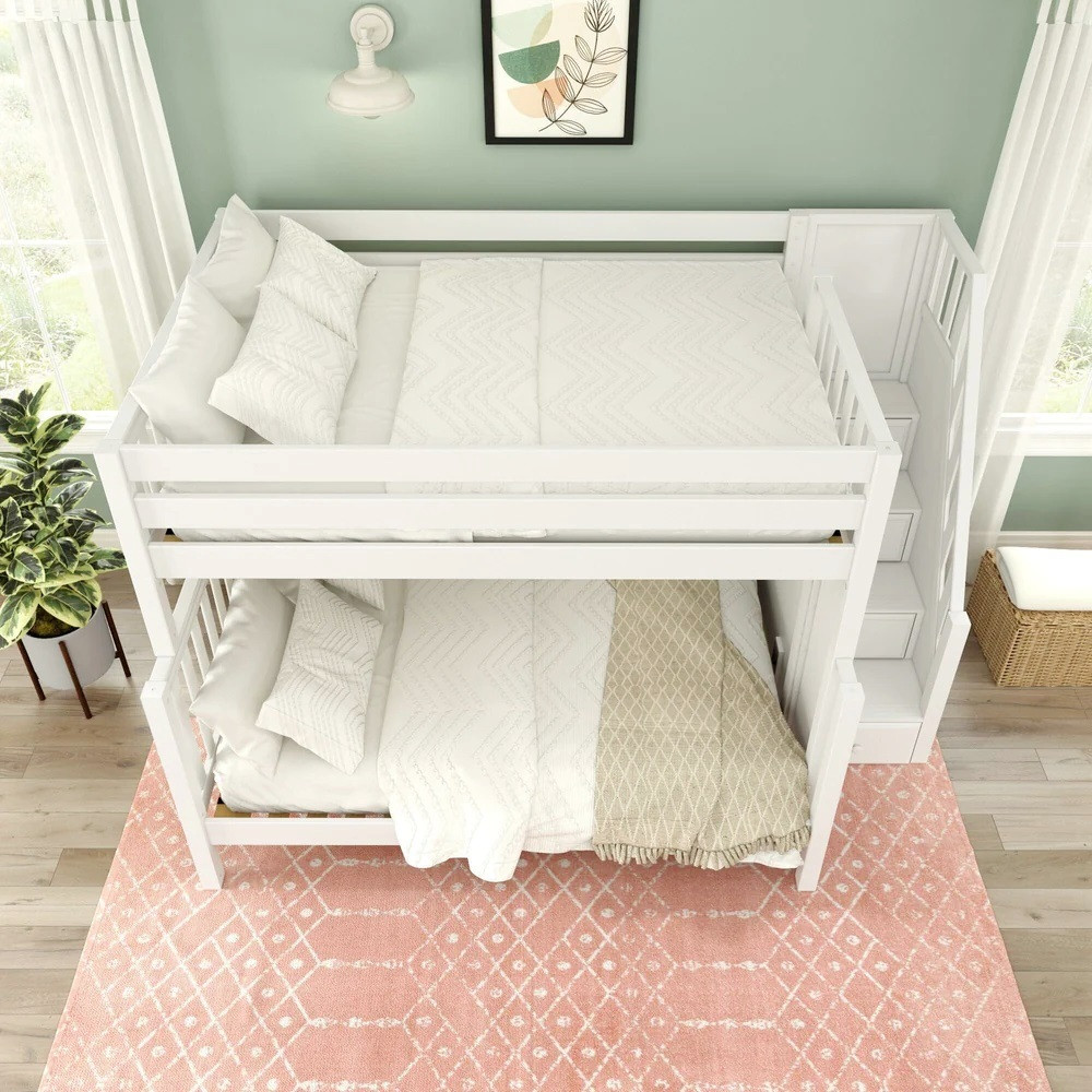 Arthur White Full over Queen Bunk Bed with Stairs Top View Room