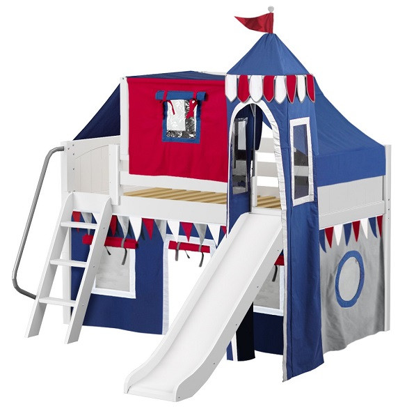 Frankie's White Boys Twin Castle Loft Bed with Slide-Panel Ends
