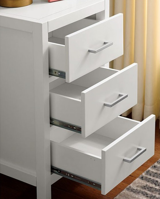 Haley White Loft Bed with Desk and Storage 3 Drawer Chest Drawer Detail