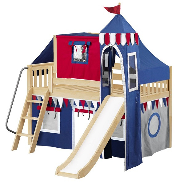 Frankie’s Natural Boys Twin Castle Loft Bed with Slide-Slatted Ends