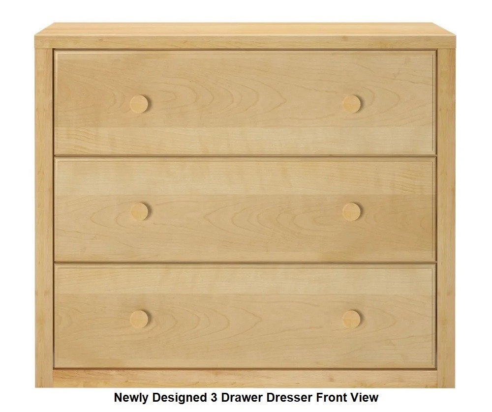Caleb's Natural Newly Designed 3 Drawer Dresser Front View