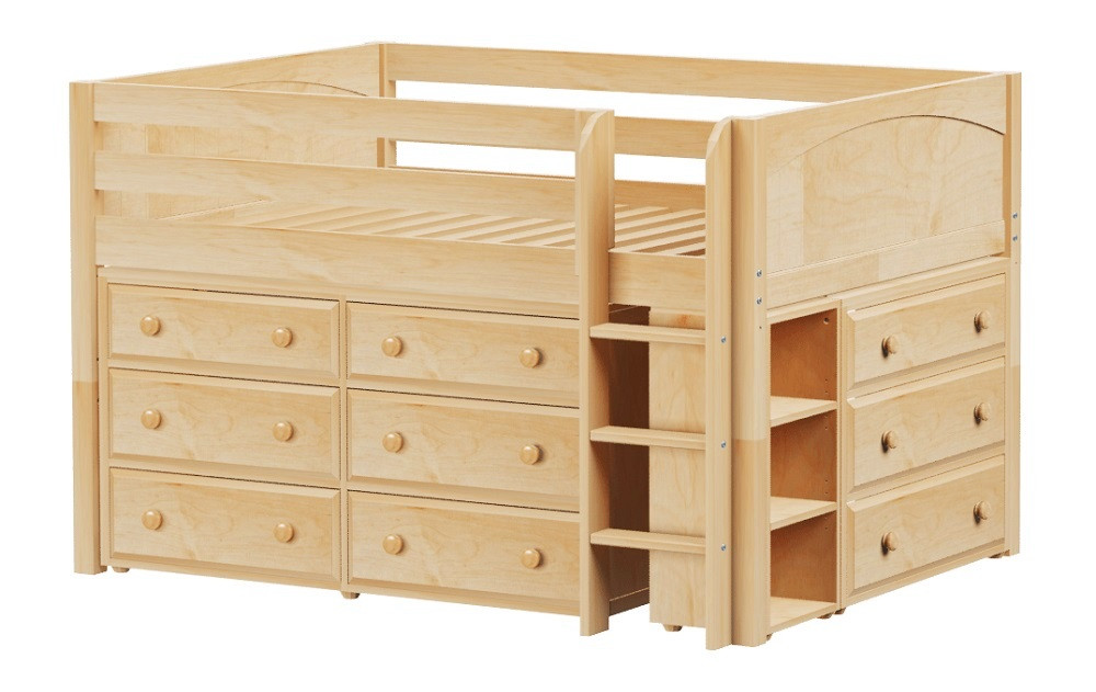 Caleb's Natural Full Low Loft Bed with Storage-Panel Ends