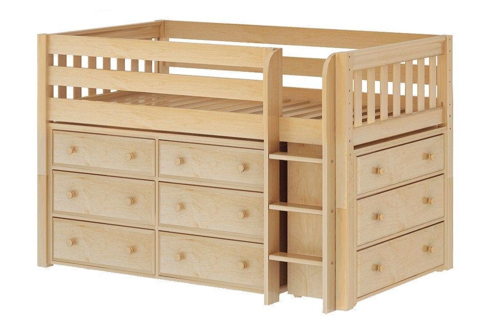 Caleb's Natural Twin Low Loft Bed with Storage-Slatted Ends