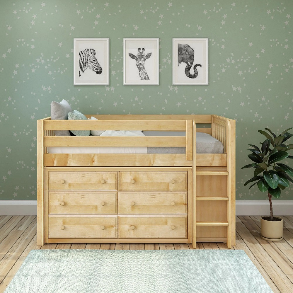 Caleb's Natural Low Loft Bed with Storage Front View Room