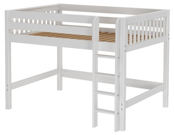 McQwinn White Full Size Junior Loft Bed-Slatted Ends
