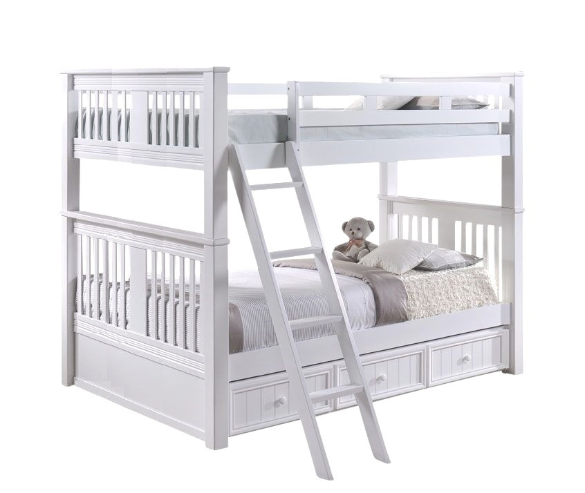 Brockton White Full over Full Bunk Beds shown with Optional Storage Trundle