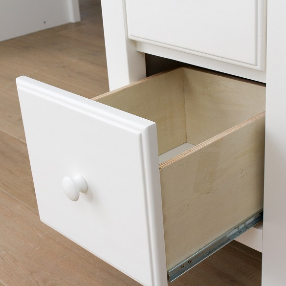 Chelsea White Full Loft Bed with Desk and Storage Chest Drawer Detail