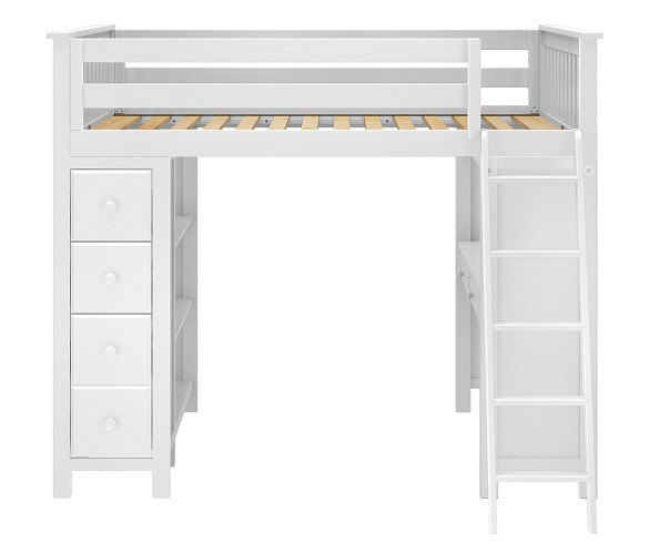 Chelsea White Full Loft Bed with Desk and Storage Front View