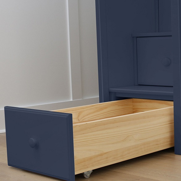 Baldwin Blue Full Size Loft Bed with Stairs Stair Bottom Drawer Detail