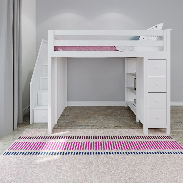 Chelsea White Full Size Loft Bed with Stairs Front View Room