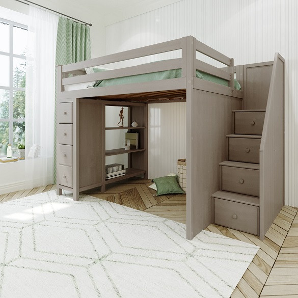 Kivik Sand Full Size Loft Bed with Stairs Room