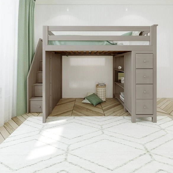 Kivik Sand Full Size Loft Bed with Stairs Front View Room