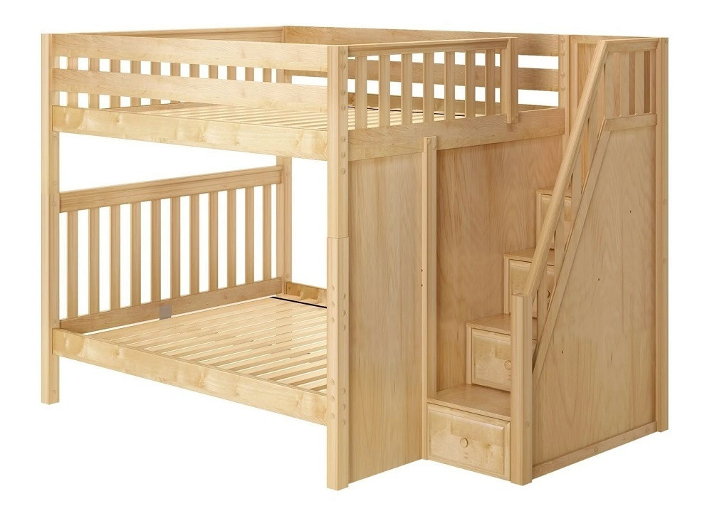 Fremont Natural Queen Bunk Beds with Stairs No Mattresses
