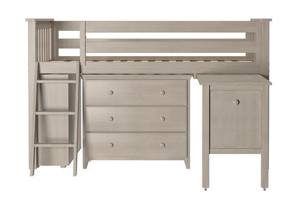 Kivik Sand Low Loft Bed with Desk and Dresser Front View Desk Out