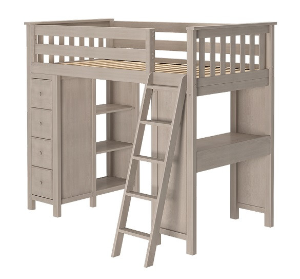 Kivik Sand Twin Loft Bed with Desk and Storage Right Side Angled View