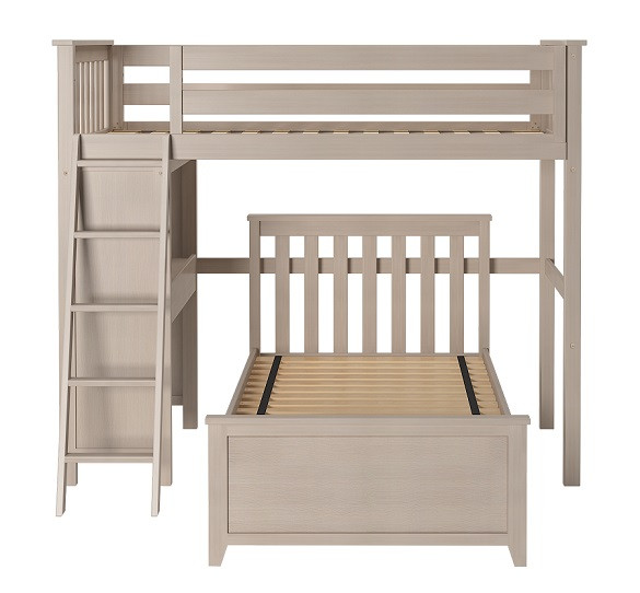 Kivik Sand Twin Loft Bed with Desk shown with Optional Bottom Twin Size Bed Front View