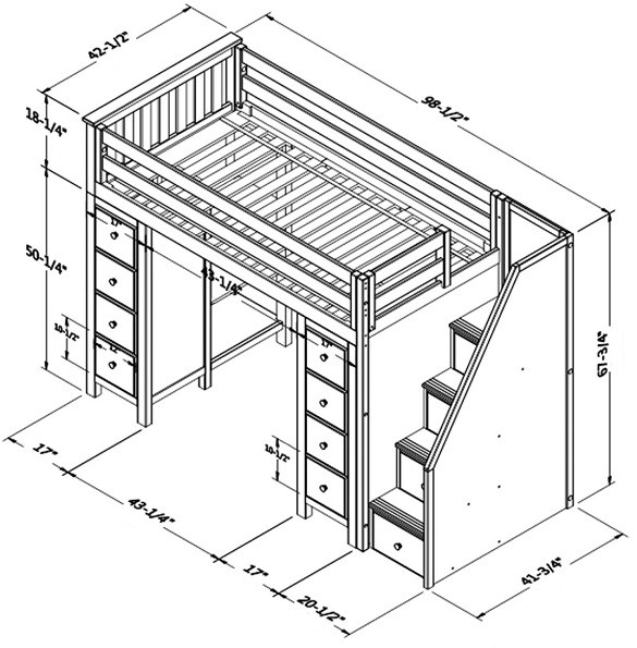 Kivik Sand Twin Size Storage Loft Bed with Stairs Dimensions