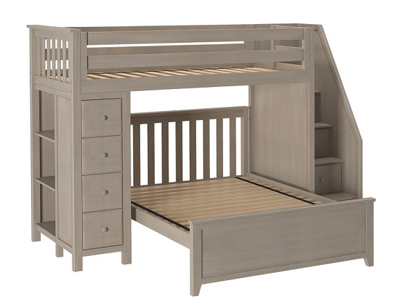 Kivik Sand Twin over Full L Shaped Bunk Beds with Storage Left Side Angled View