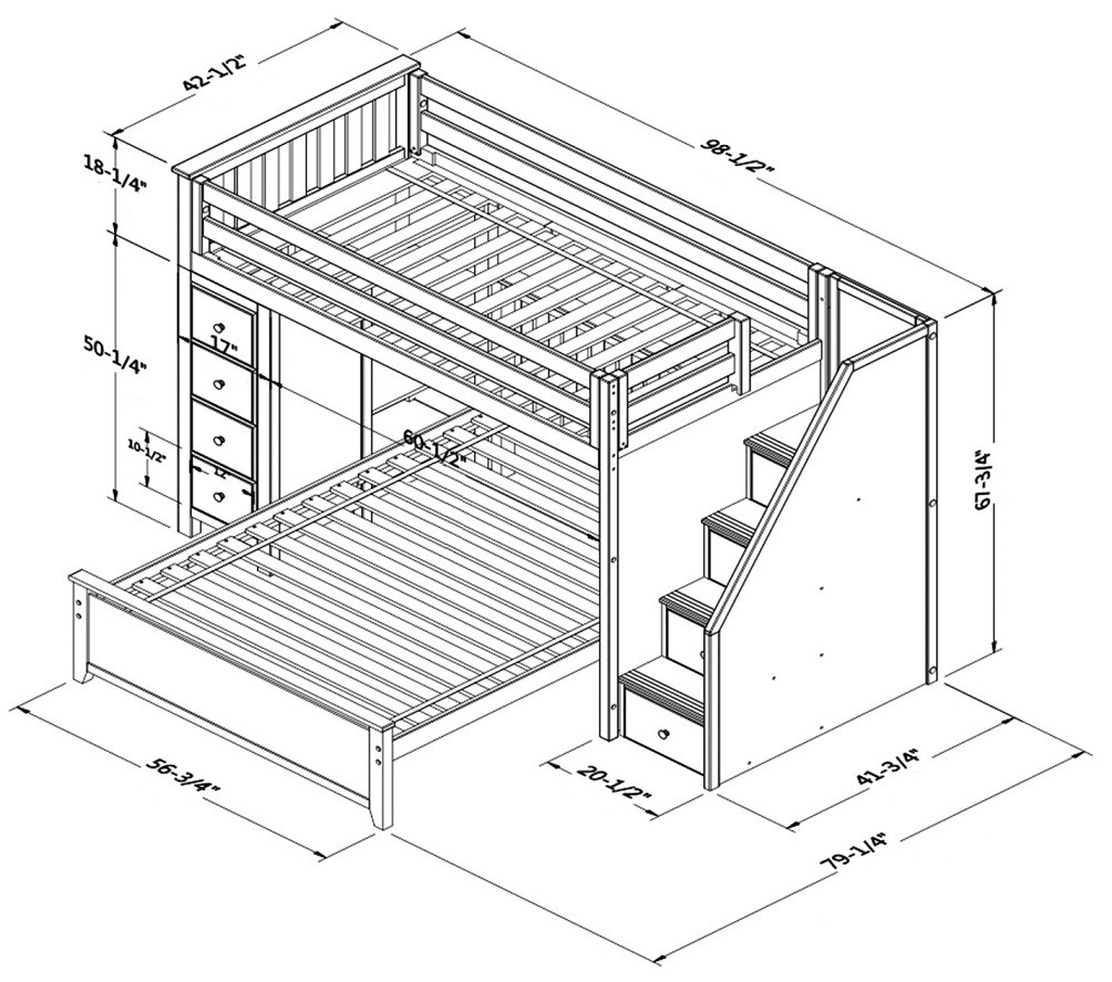 Kivik Sand Twin over Full L Shaped Bunk Beds with Storage Dimensions