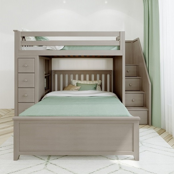 Kivik Sand Twin over Full L Shaped Bunk Beds with Storage Front View Room