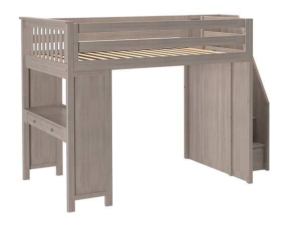 Inez Sand Full Size Loft Bed with Desk Left Side Angled View Stairs on Right