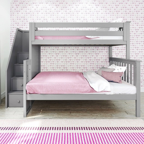 Rylan Gray Twin over Full Bunk Bed with Stairs Front View Room