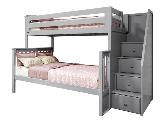 Rylan Gray Twin over Full Bunk Bed with Stairs