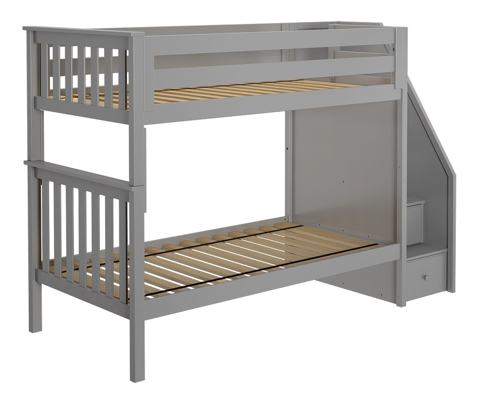 Rylan Gray Twin Bunk Beds with Stairs Front View Room