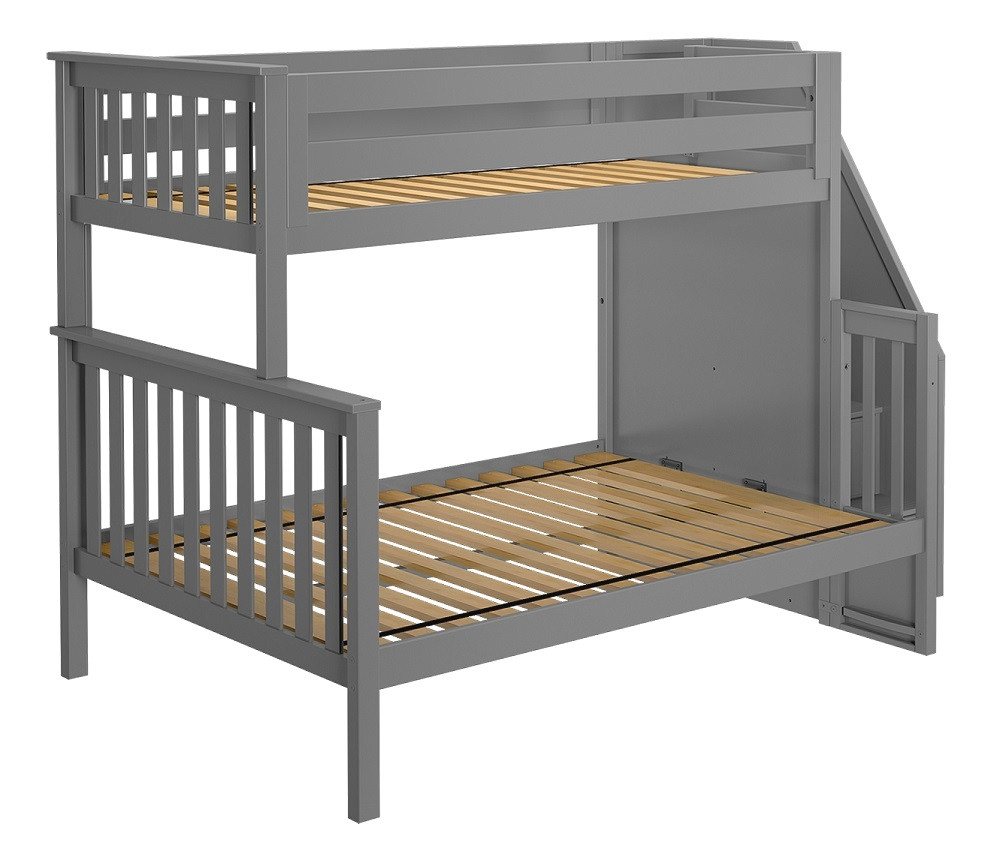 Rylan Gray Twin over Full Bunk Beds with Stairs Front View Room