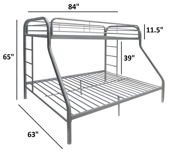 Weston Silver Twin over Queen Bunk Bed Dimensions