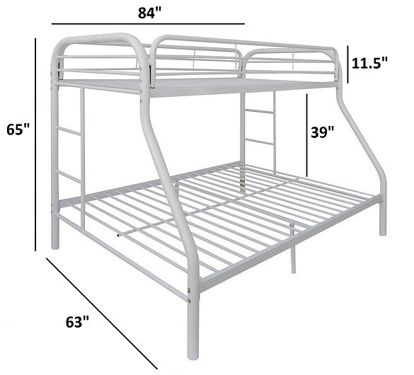 Hudson White Twin over Queen Bunk Bed Dimensions