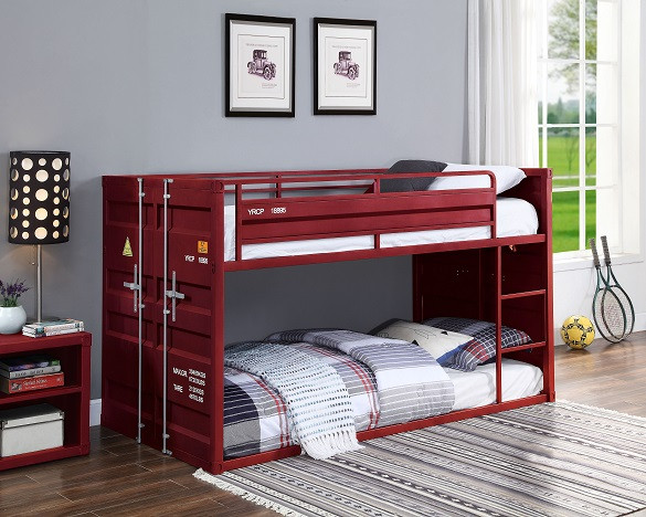 Shipping Container Red Low Bunk Beds Room View
