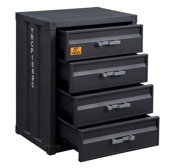Shipping Container Gray Metal 4 Drawer Chest Drawers Open