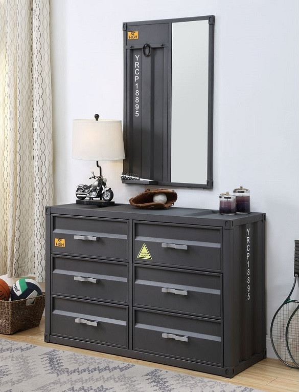 metal dresser Modern Industrial Grey And Reclaimed Wood applied galvanized finish thoroughly applied on all sides VIYET 9-Drawer Metal Dresser -