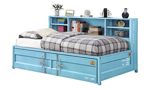 Shipping Container Big Bookcase Aqua Twin Daybed with Trundle