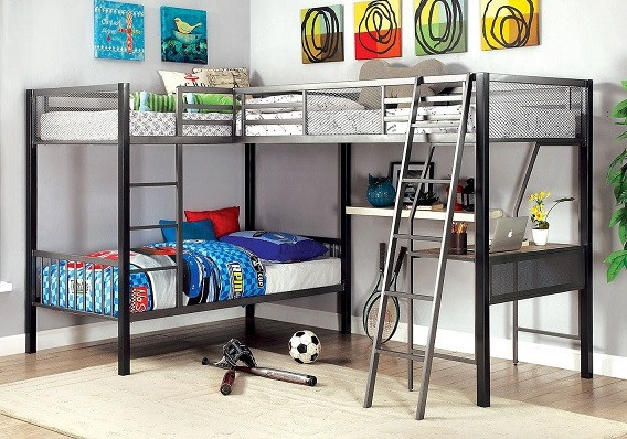 Loren Twin Triple L Shaped Loft Bunk Beds Room