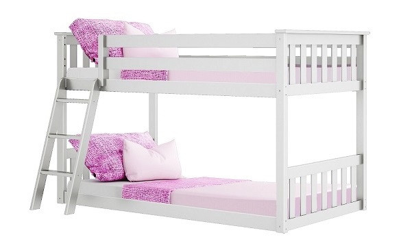 Wilde White Low Bunk Beds for Kids Ladder on Left