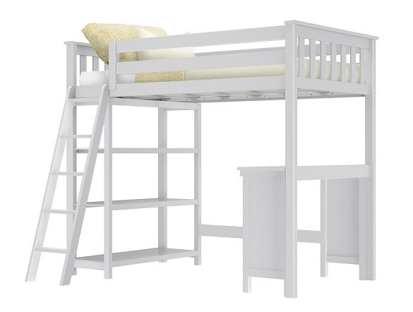 Wilde White Twin Loft Bed with Desk Desk on Right Inside