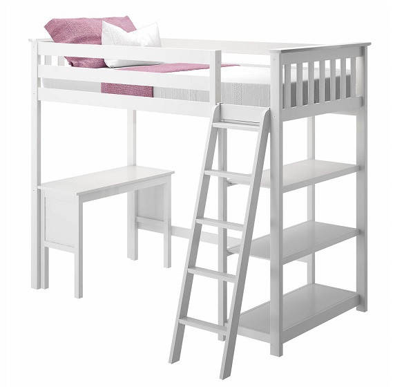 Wilde White Twin Loft Bed with Desk Desk on Left Inside