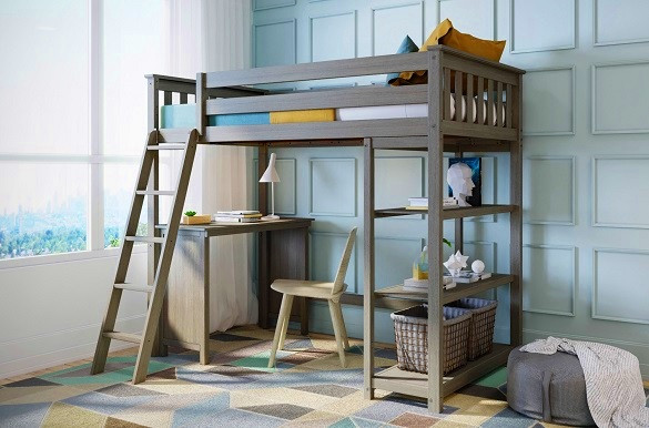 Chilton Brushed Clay Twin Loft Bed with Desk Desk on Left Inside Room