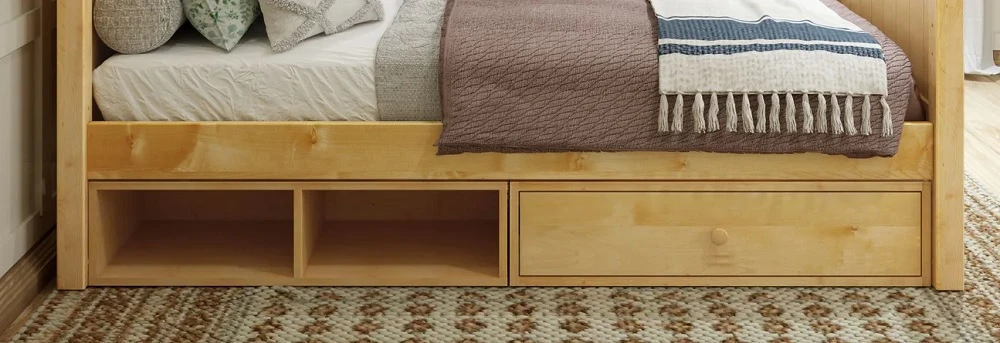 Becks Natural Optional Single Under Bed Storage Drawer and Cubby Front View Room
